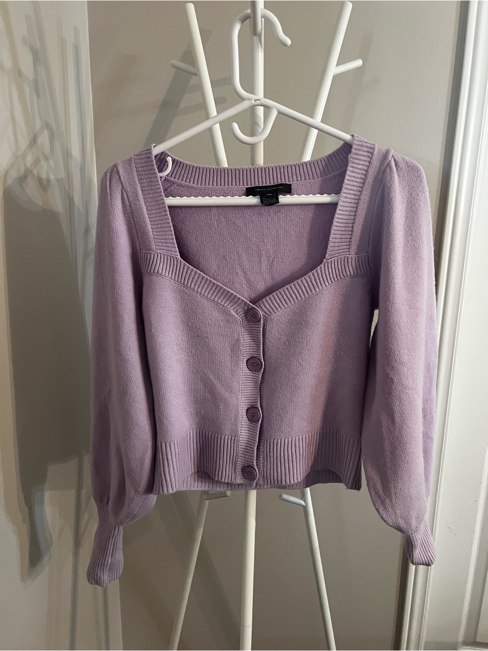 French Connection Lavender Square-Neck Button Cardigan